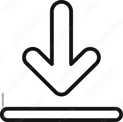 Download arrow pointing down to bar icon for file saving and data transfer process symbol