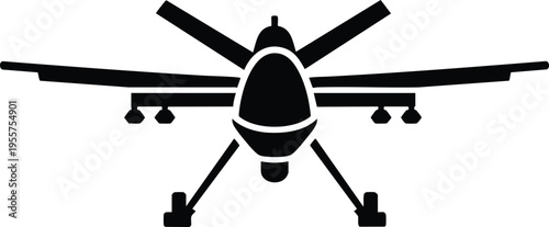 Military drone unmanned aerial vehicle silhouette vector graphic illustration on a white background
