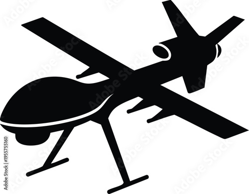 Military drone unmanned aerial vehicle silhouette vector graphic illustration on a white background