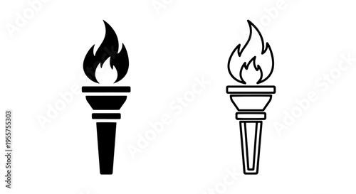 Torch icon with flame, symbol of victory, achievement, progress, knowledge, and inspiration