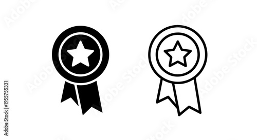 Ribbon award icon with star, recognition symbol for achievement, success, and excellence