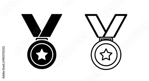 Medal with star icon, award symbol for achievement, victory, and recognition