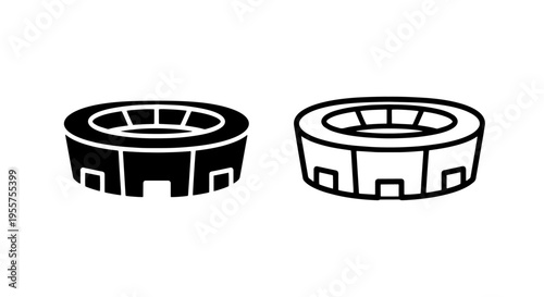 Sports arena icon: black and white for events and competition