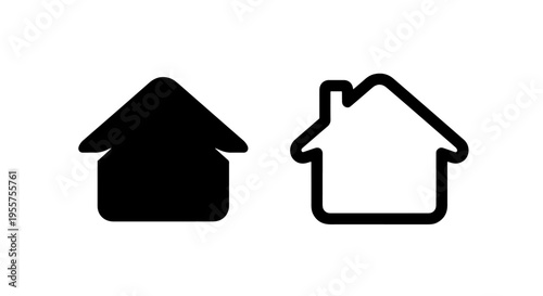 House icon set, two styles: solid and outline, representing home, real estate