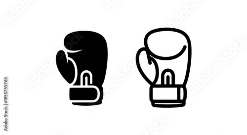 Boxing glove icon set, two styles: solid and outline, for combat sports