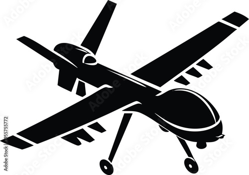 Military drone unmanned aerial vehicle silhouette vector graphic illustration on a white background