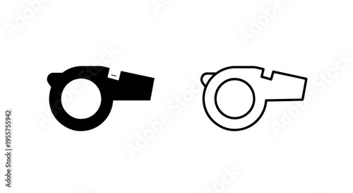 Referee whistle symbol: minimalist solid black and outline graphics