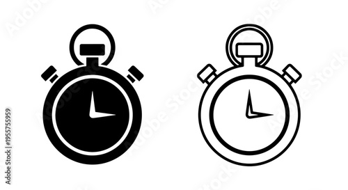 Stopwatch icon: solid black and outline styles for time measurement