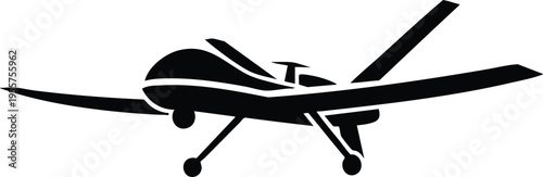 Military drone unmanned aerial vehicle silhouette vector graphic illustration on a white background
