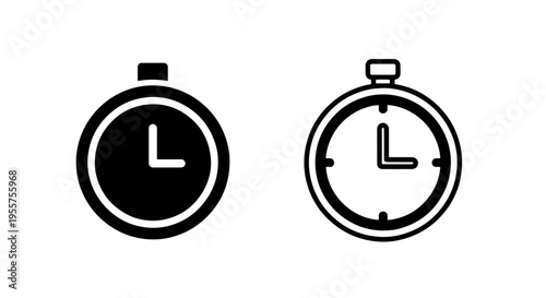Stopwatch icon set: solid and outline versions for time and speed concepts