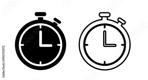 Round stopwatch icon: solid black and outline for time and sports