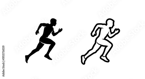 Runner icon, athlete, sprinting, speed, motion, isolated on white, silhouette