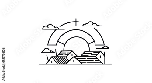 Townscape linear illustration vector graphic