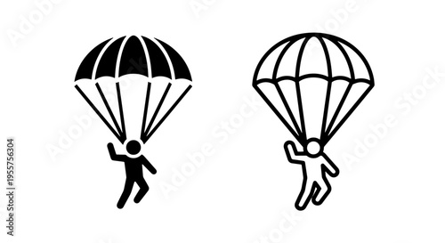 Parachutist icon set - silhouette and outline vector graphics for skydiving