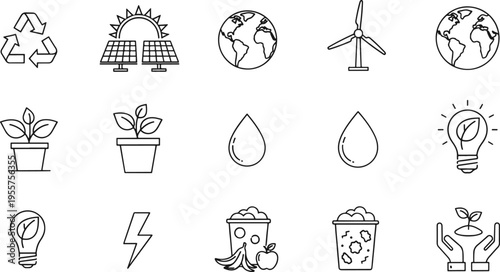 Eco friendly icons for sustainable living and green technology