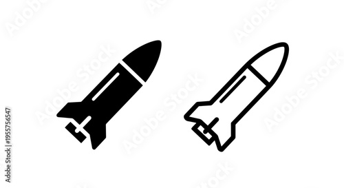 Streamlined black and outline rocket icon set for future technology and ventures