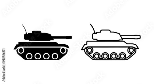 Military tank icon: modern army combat vehicle symbol outline and silhouette designs