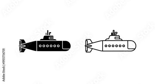 Detailed submarine icon for undersea exploration and strategic military operations