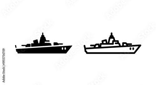 Naval warship icon vector illustration for military defense and maritime security concepts