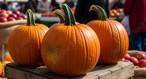 Autumn Pumpkins and Apples at Market