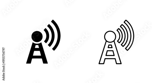 Minimalist cell tower icon with radio waves for mobile data and telecom concepts