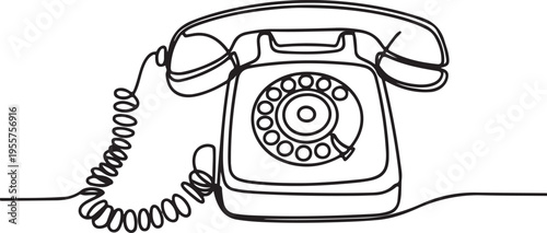 A vintage rotary dial telephone drawing in a single continuous line, representing communication and connection from the past