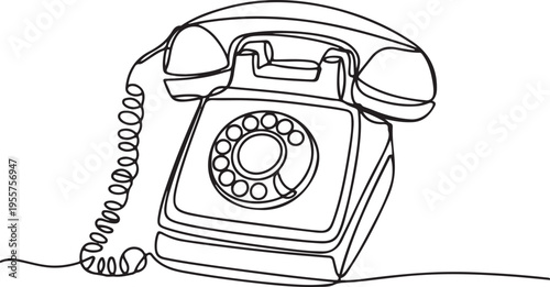 Elegant continuous line art illustration of a vintage rotary telephone, symbolizing classic communication and retro nostalgia
