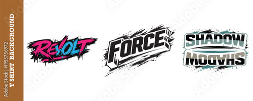 Dynamic and stylish graffiti text effects with paint splatter design for t shirts and apparel isolated in a row