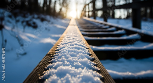 Snow on Wooden Handrail – Winter Nature Photography