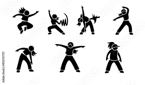 Urban hip hop dancer girls pictogram silhouettes vector dance set