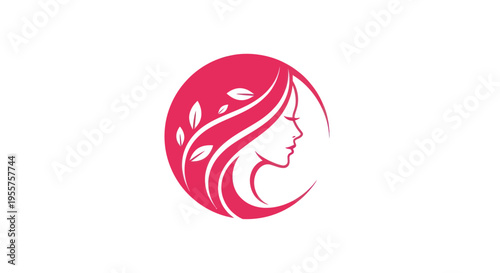 Woman profile silhouette in a pink circle