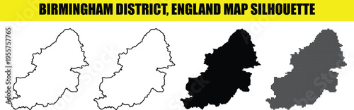 Birmingham district, england map silhouette. high quality map birmingham district for your design and project