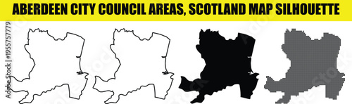 Aberdeen city council areas, scotland map silhouette. high quality map for your design and project concept
