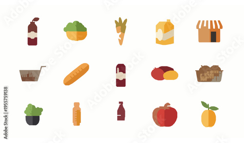 Grocery Store Vector Icon Pack – Food, Dairy, Bakery, Snacks, and Beverages