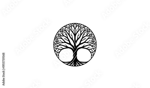 Geometric tree of life logo vector with circular natural symbol and modern botanical design