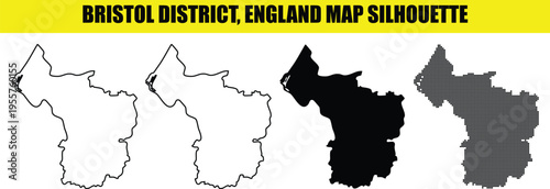 Bristol district england map silhouette white outline solid black dot pattern