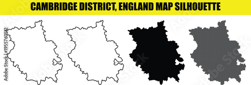 Cambridge district england map silhouette white outline solid black dot pattern