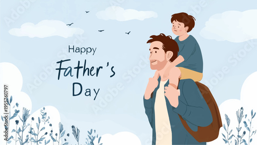 Father and son enjoying outdoors on father's day happy family moment with dad carrying child