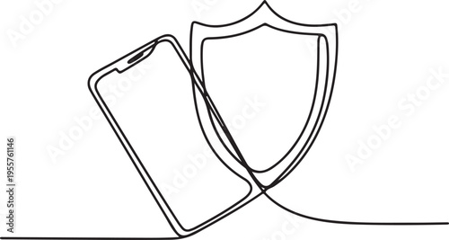 Conceptual line art depicting smartphone security and robust data protection, symbolizing digital privacy and mobile device safety