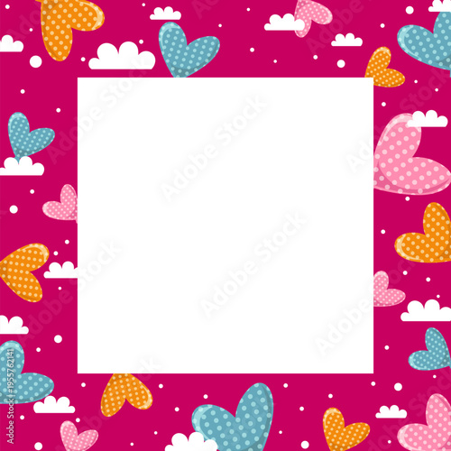 A colorful and playful background with hearts and clouds, perfect for a Valentine's Day or love-themed design