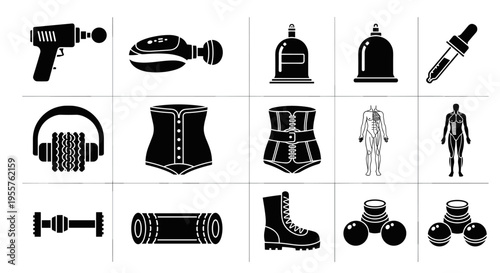 Collection of medical and wellness icons for body care and therapy treatments