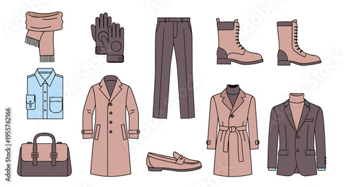 Collection of men's clothing and accessories for a stylish winter wardrobe