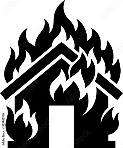 house on fire silhouette on transparent background for web and graphic design
