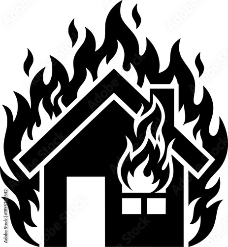 house on fire silhouette on transparent background for web and graphic design
