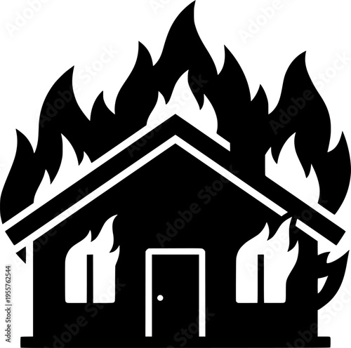 house on fire silhouette on transparent background for web and graphic design
