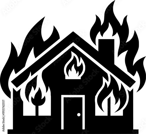 house on fire silhouette on transparent background for web and graphic design
