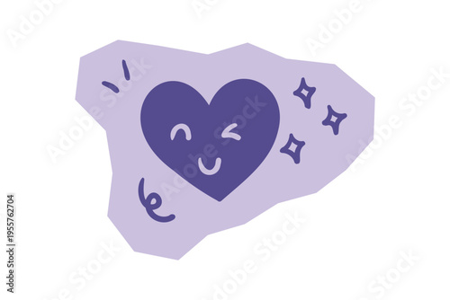 Hand Drawn smiling heart character with winking face and sparkles representing love and positivity for scrapbook and journal. Vector illustration design.