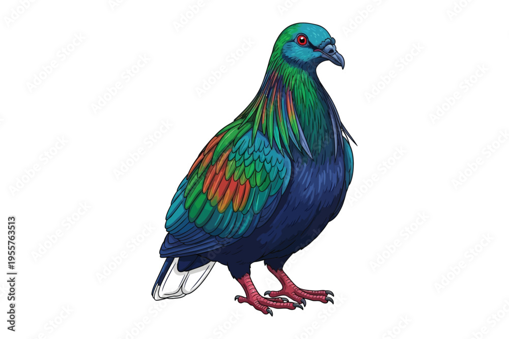 Fototapeta premium Nicobar pigeon bird standing side view illustration