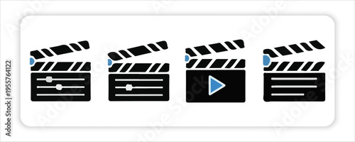
Video Production and Business Presentation and Clapperboard, Film Strip Elements,Mute Sound, Document Notes, Icons Set