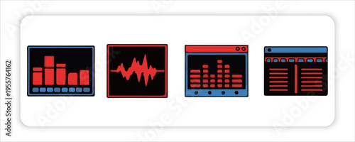 
Video Production and Business Presentation and Clapperboard, Film Strip Elements,Mute Sound, Document Notes, Icons Set
